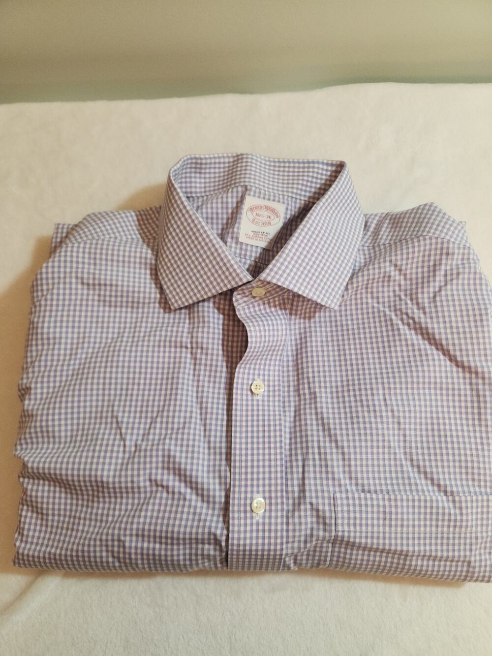 Brooks Brothers 100% Supima Cotton Shirt Mens 16.5 36 Blue Plaid Long Sleeve